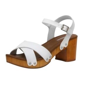Cushionaire Slate Memory Foam Sandals Faux Wood Block Heel White Strappy Size 10